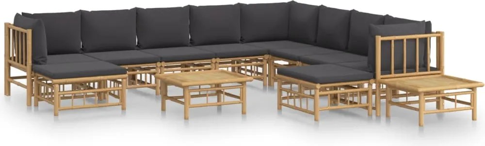 vidaXL Set mobilier de grădină cu perne gri închis, 12 piese, bambus