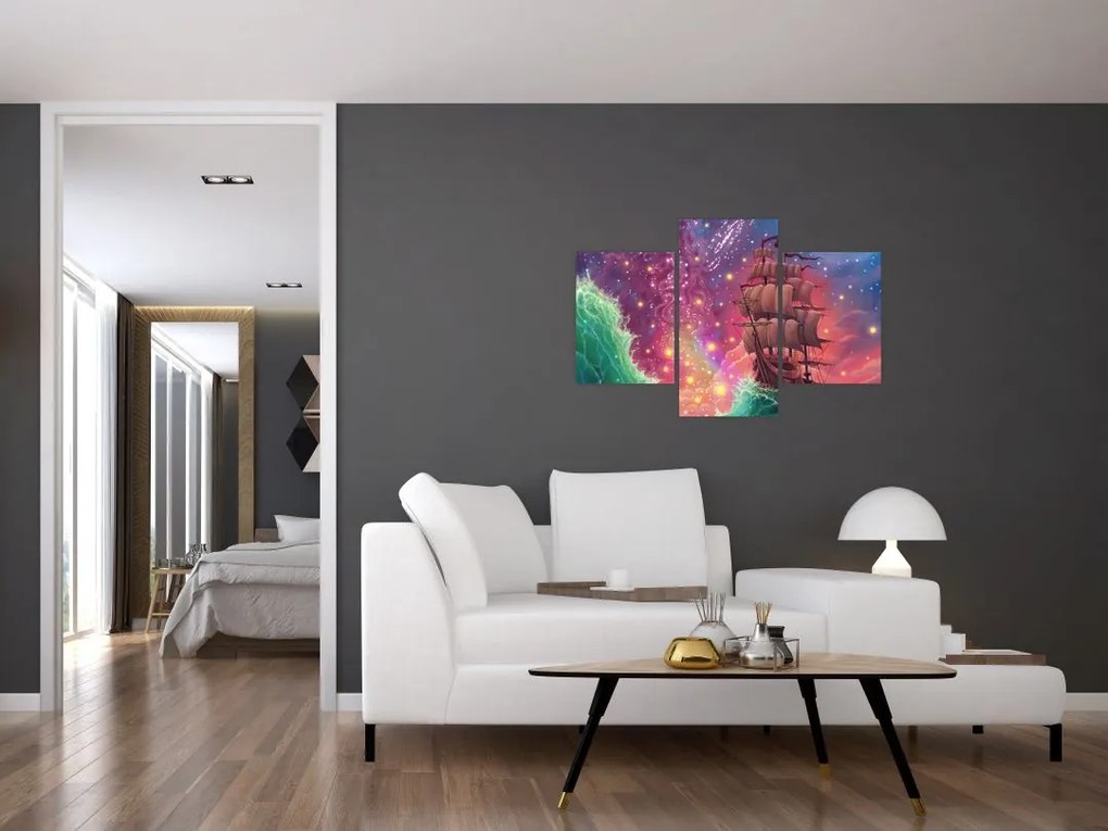 Tablou - Cerul spațial cu navă (90x60 cm)