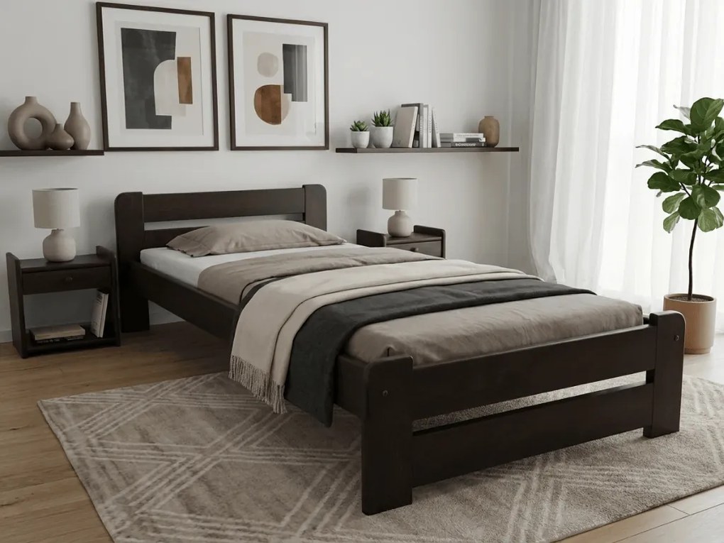 Pat de o persoana Laura 90x200 cm, nuc Saltele: Cu saltele Coco Maxi 20 cm, Somiera pat: Cu lamele drepte