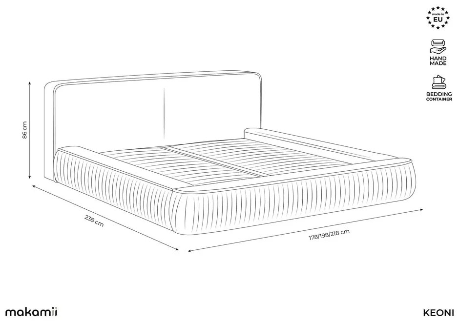 Pat dublu tapițat galben cu spațiu de depozitare cu grilă 140x200 cm Keoni - Makamii
