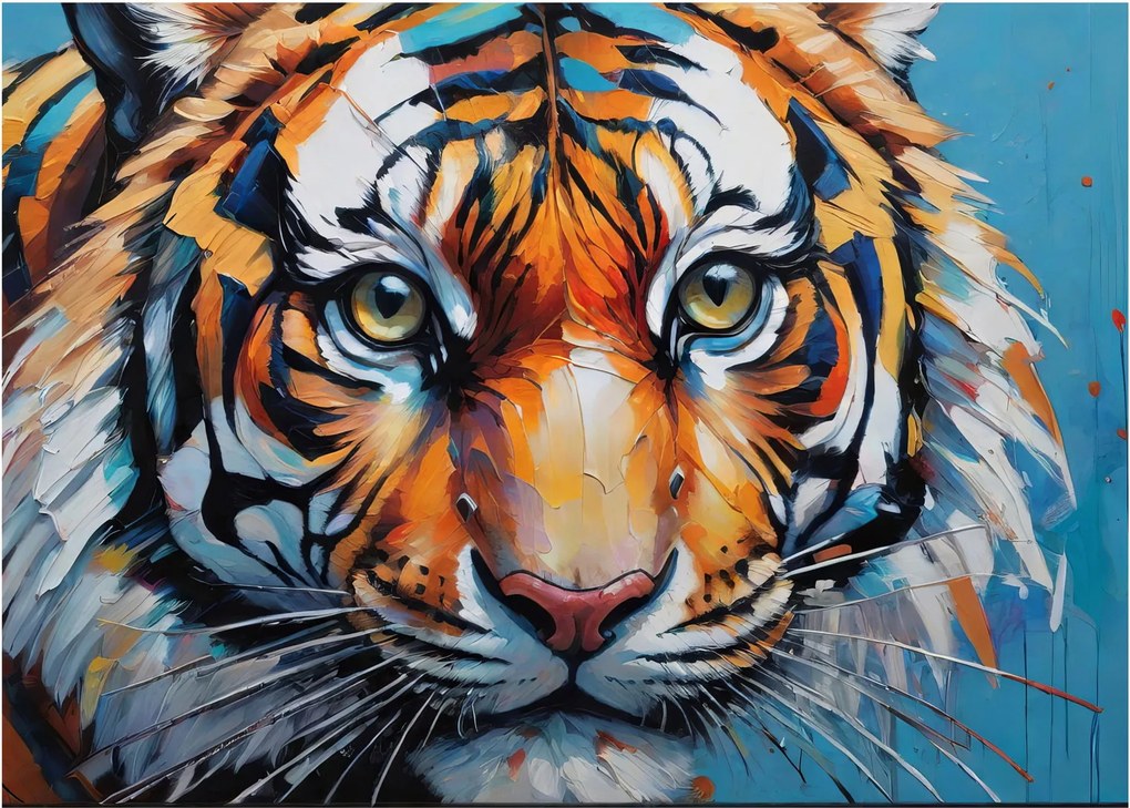 Tablou pe sticlă - Vedere a unui tigru, pictură (70x50 cm)