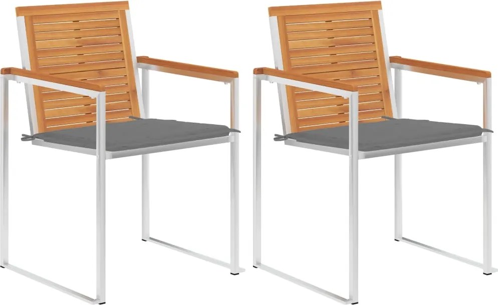 vidaXL Scaune de grădină cu perne, 2 buc., lemn masiv acacia și oțel