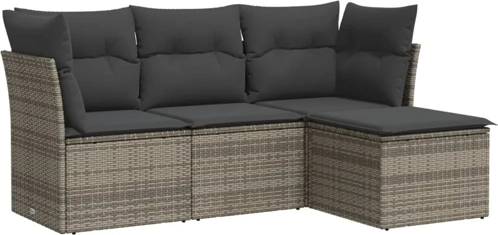 vidaXL Set canapea de grădină cu perne, 4 piese, gri, poliratan