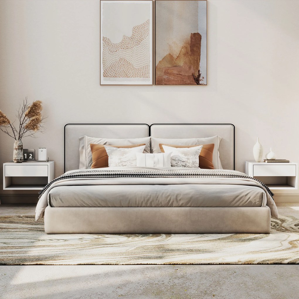 HOMCOM Set de 2 noptiere suspendate, noptiere, sertar, compartiment deschis, blat, 37 x 32 x 21 cm, alb | Aosom Romania