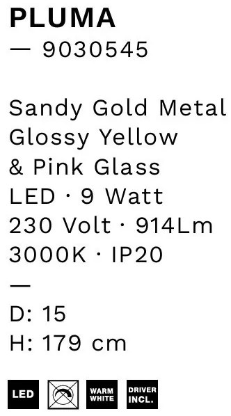 Pendul LED, Lustra design modern Pluma galben/ roz