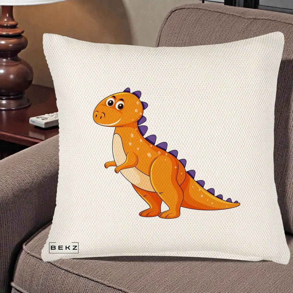 Perna Decorativa T-Rex Portocaliu, 40x40 cm, Crem Reliefat, Husa Detasabila, Perna Inclusa, BEKZ®