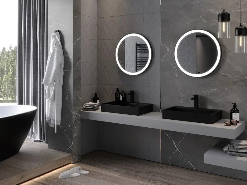 Mexen Esso oglindă de baie iluminată, rotundă 60 cm, LED 6000K, anti-aburire, ramă neagră - 9825-060-060-611-70