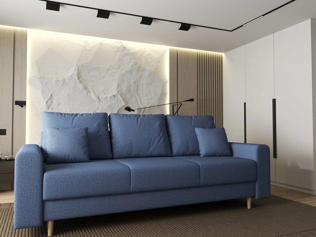 Canapea extensibilă dumonde cu ladă de depozitare si sezut confortabil din spuma high-density, Kronos Enjoy Albastru 210x100 cm