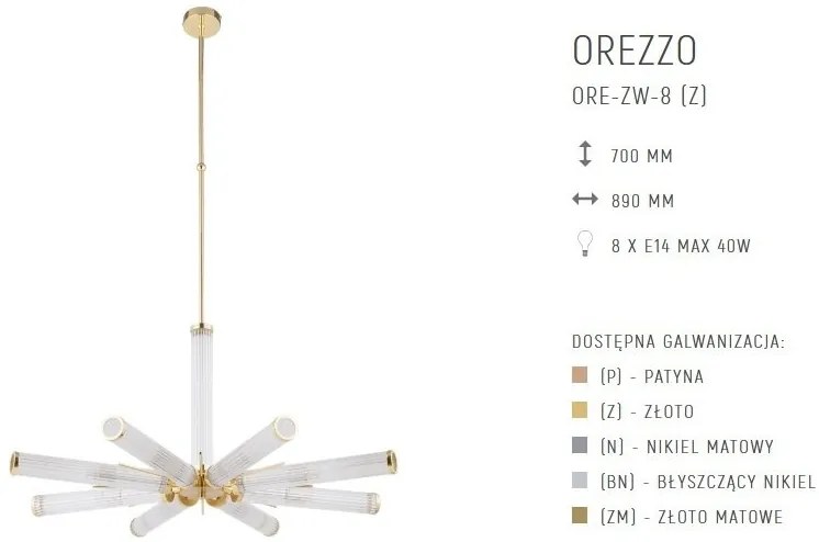 Lustra cu 8 brate design LUX realizat manual OREZZO