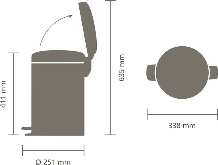 Cos de gunoi cu pedala Brabantia NewIcon 1010440, 12 l, Inchidere lenta, Baza antiderapanta, Gri deschis