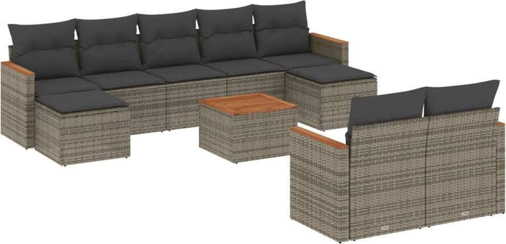vidaXL Set mobilier de grădină cu perne, 10 piese, gri, poliratan