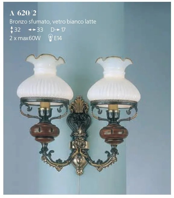 Aplica de perete cu 2 brate design italian din alama cu lemn 620