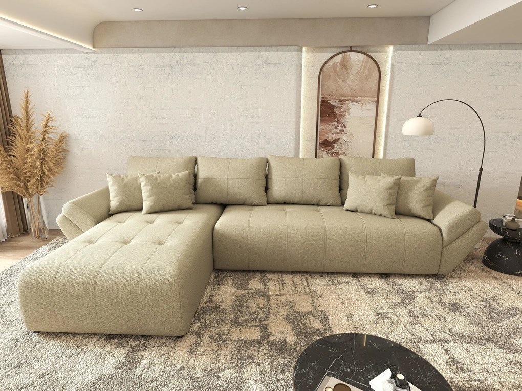 Colțar extensibil dumonde cu ladă de depozitare si sezut confortabil din spuma high-density, Berlin XL Enjoy Camel 350x185 cm