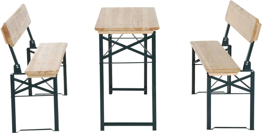 Outsunny Set Berarie de Extern Masa si 2 Banci cu Spatar Pliabil in Lemn de Brad