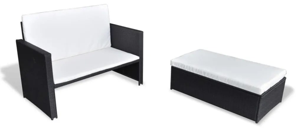 43071 vidaXL Set mobilier de grădină cu perne, 2 piese, negru, poliratan