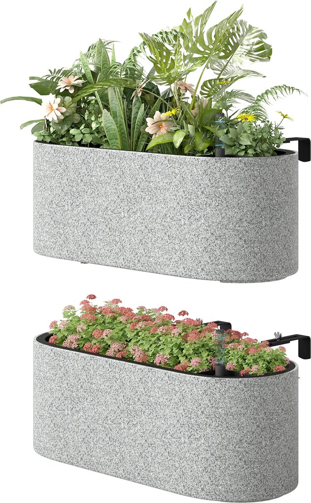Outsunny Set 2 ghivece suspendate jardiniere cu orificiu de scurgere și cârlige 42 x 16 x 15 cm gri deschis | Aosom Romania