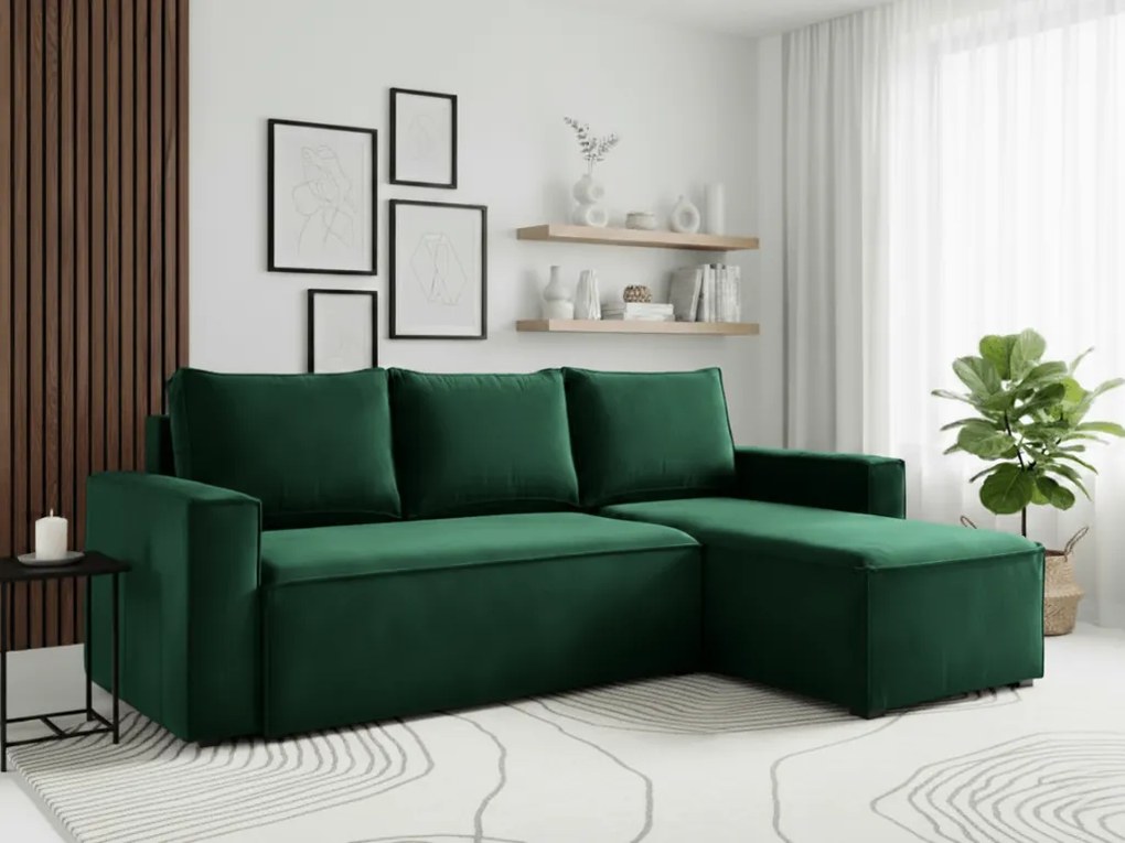 OFERTA Canapea de colt extensibila CAVELO, verde inchis, reversibila, Calitatea II