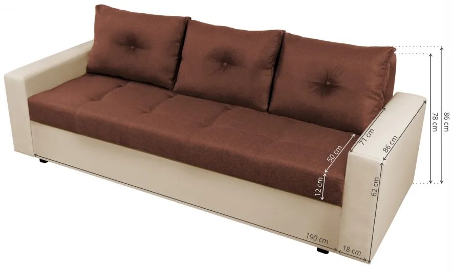 Canapea extensibila, Toledo, 226x90x86 cm, lada de depozitare, Crem/Maro