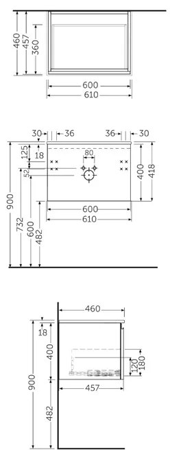 Mobilier pentru lavoar Rak, Joy-Uno 60 cm, suspendat, 1 sertar, scandinavian oak