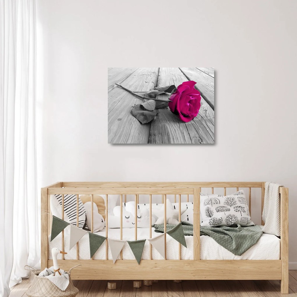 Tablou pe sticlă - Trandafir roz (70x50 cm)