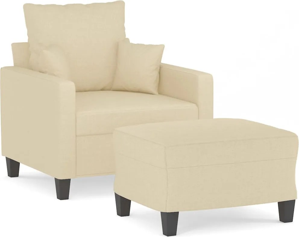 vidaXL Fotoliu canapea cu taburet, crem, 60 cm, material textil