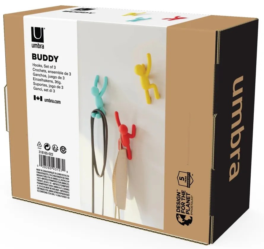 Cârlige 3 buc. de montat pe perete Buddy – Umbra