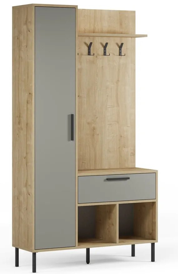 Set pentru hol verde/în culoare naturală cu aspect de lemn de stejar 108x195x35 cm Heidy – Marckeric