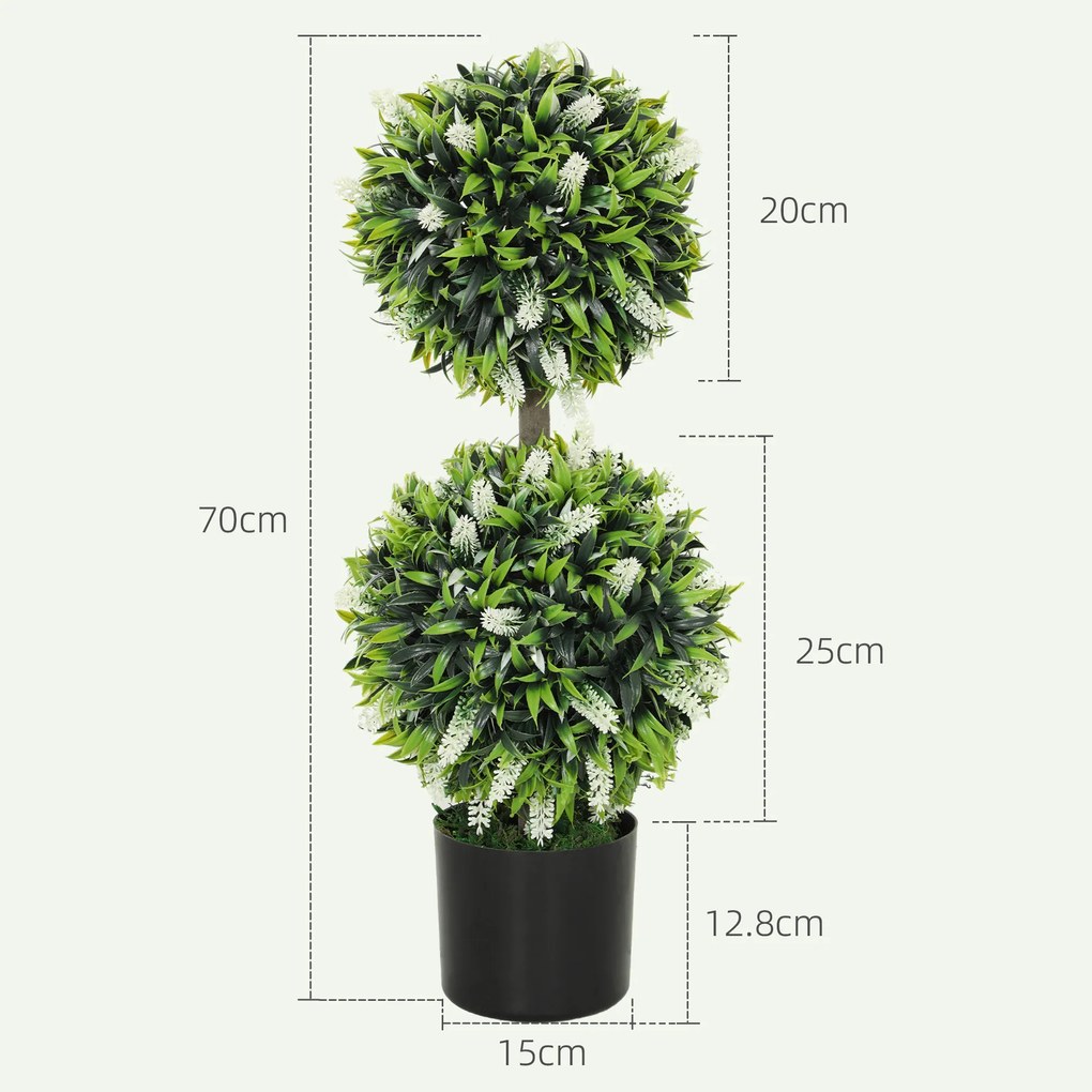 HOMCOM Set 2 plante artificiale, rezistente la UV, în ghiveci cu flori, 70 cm plantă de interior pentru sufragerie, grădină | Aosom Romania