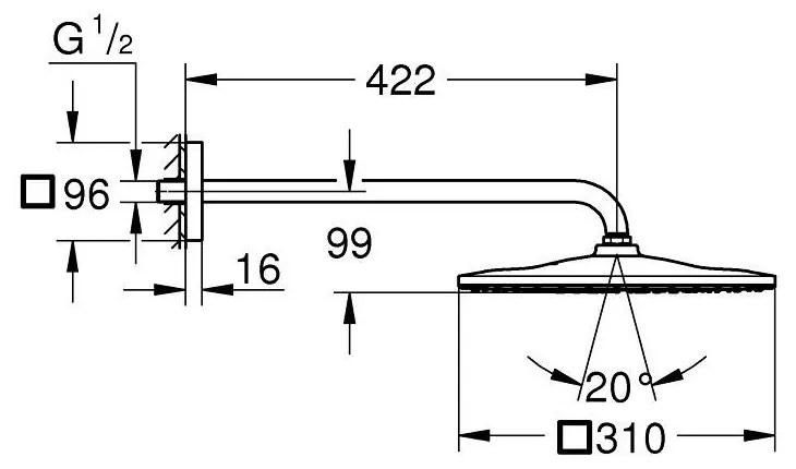 Palarie si brat de dus Grohe Rainshower Mono Cube 310 antracit periat Hard Graphite Antracit periat