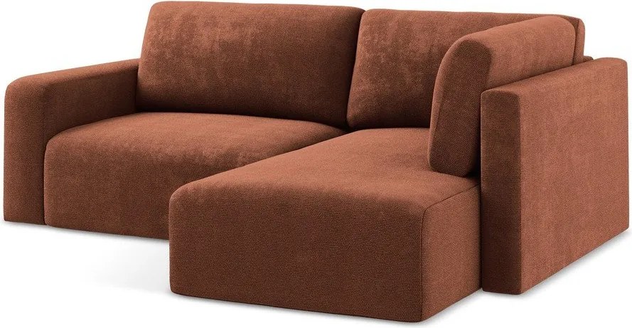 Colțar teracotă extensibil/cu spațiu de depozitare cu tapițerie din chenille (cu colț pe partea dreaptă/în formă de ”L”) Kona – Makamii