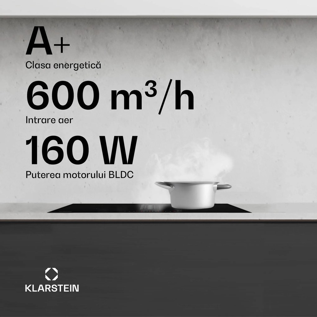 Klarstein Plită cu inducție AirJet 72 Down Air System + DownAir-hota, 10 000 W, 600 m³/h, Boost