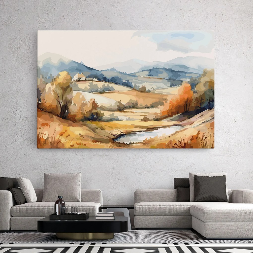 Tablou Canvas, 80x120cm, Dormitor si Living, Peisaje, Toamna, Blue Orange Autumn