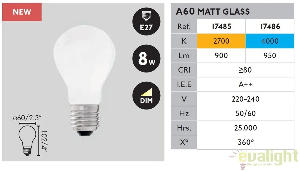 BEC LED E27 dimabil 8W A60 2700K lumina calda 17485