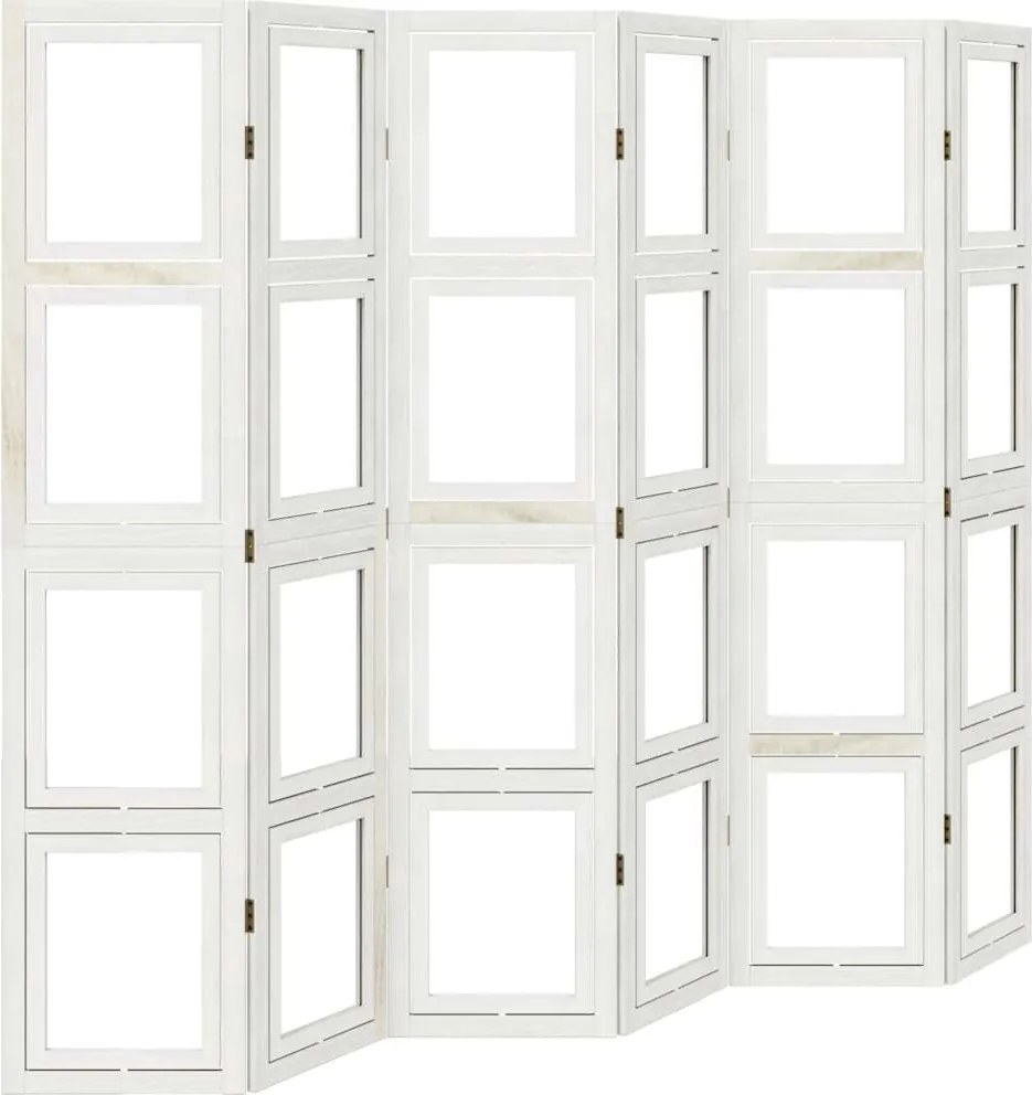 vidaXL Paravan cameră 6 panouri, alb, lemn masiv paulownia