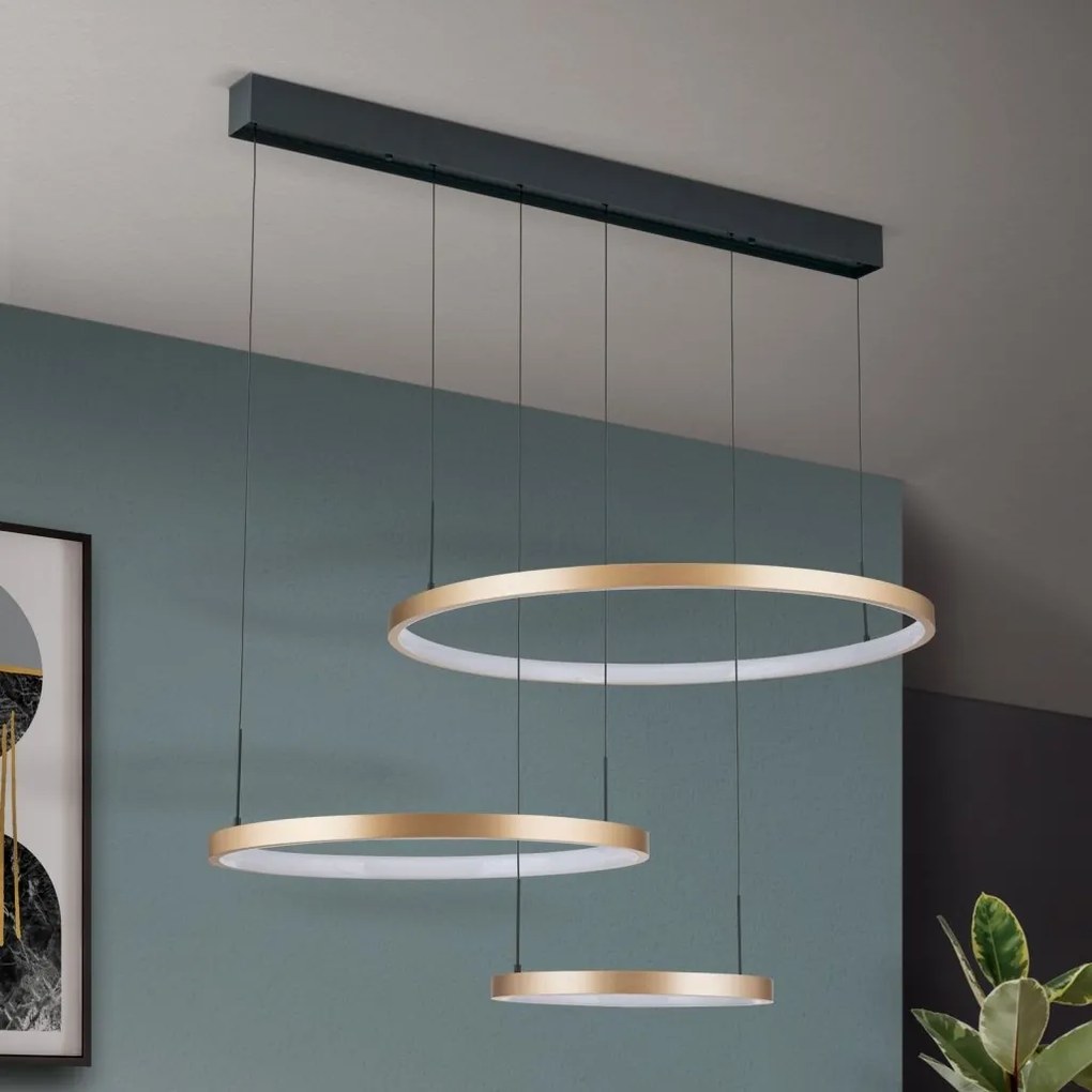 Lustra LED suspendata cu 3 inele SPHERE aurie