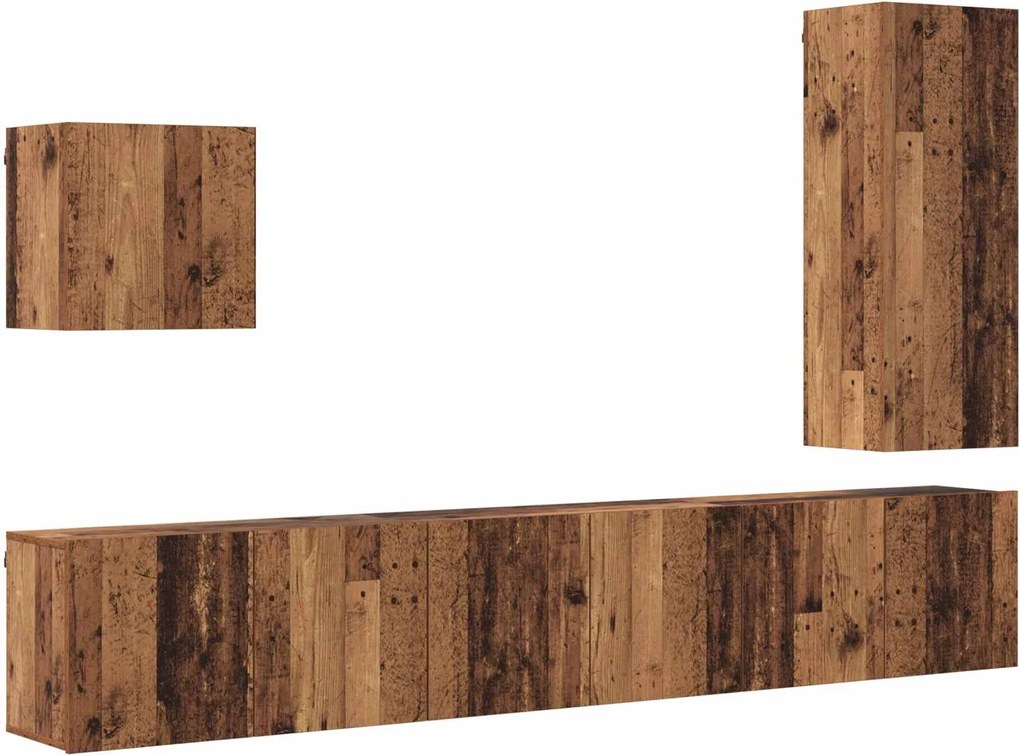 vidaXL Unitate TV de Perete Pe perete 5 pcs Lemn Vechi Lemn compozit