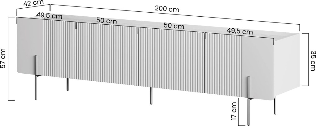 Dulap TV Malmi 200 cm - negru mat / picioare aurii
