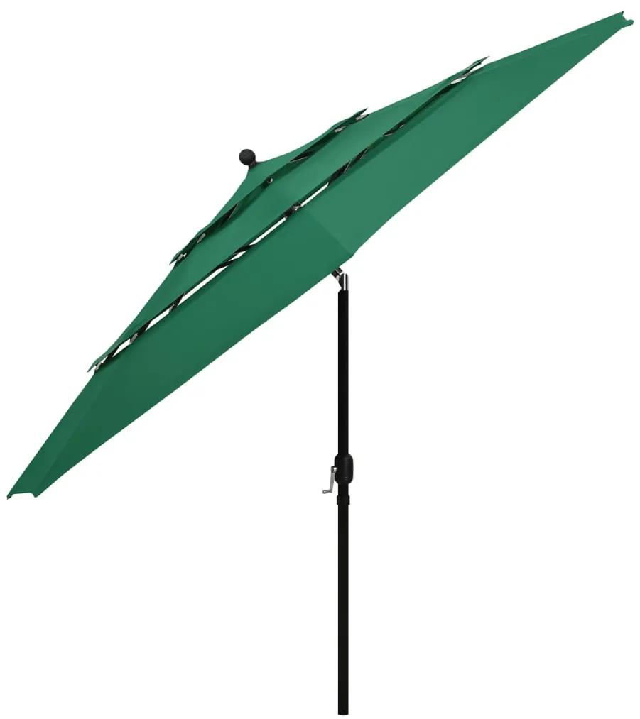 Umbrela de soare 3 niveluri, stalp de aluminiu, verde, 3,5 m Verde, 3.5 m