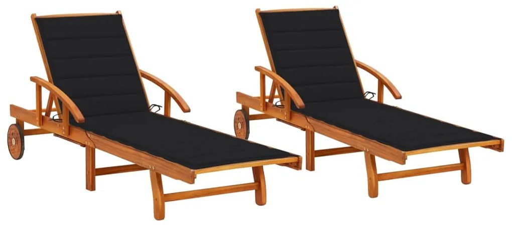 vidaXL Șezlonguri cu perne, 2 buc., lemn masiv de acacia