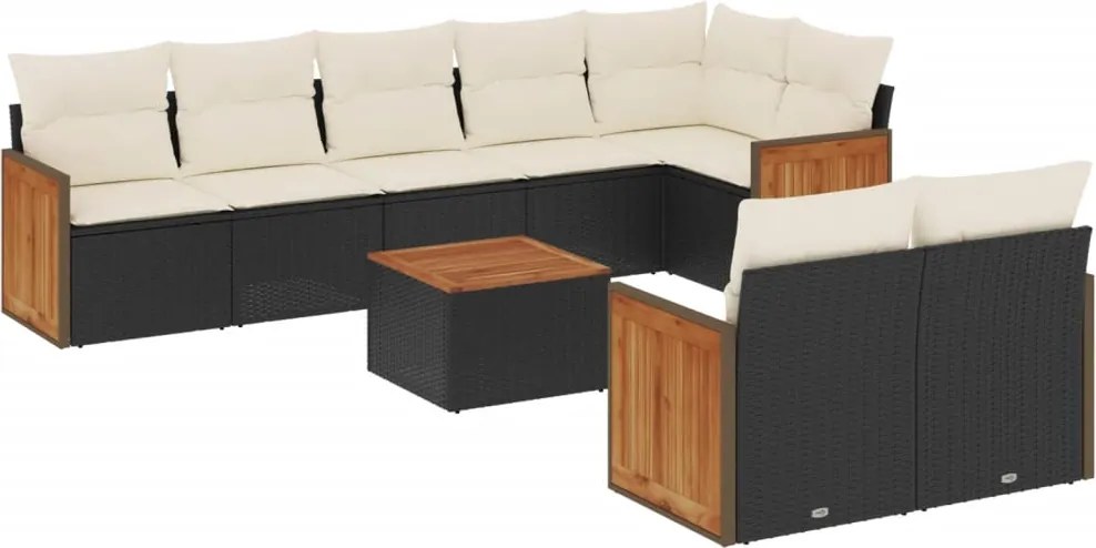vidaXL Set mobilier de grădină cu perne, 9 piese, negru, poliratan