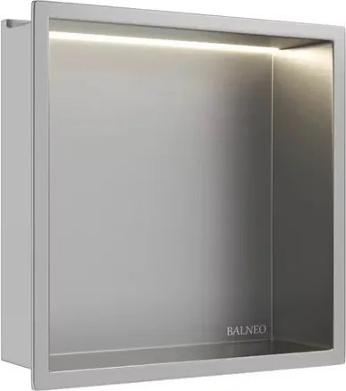 Raft incastrat patrat Balneo Wall-Box One LED cu rama 30x30x10 cm inox
