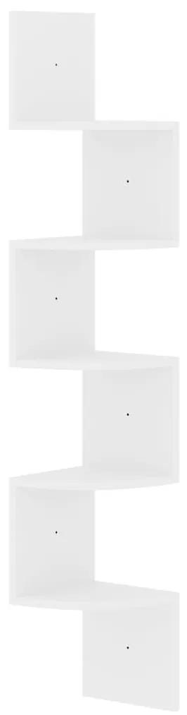 Raft de perete de colt, alb extralucios, 19x19x123 cm, PAL 1, Alb foarte lucios