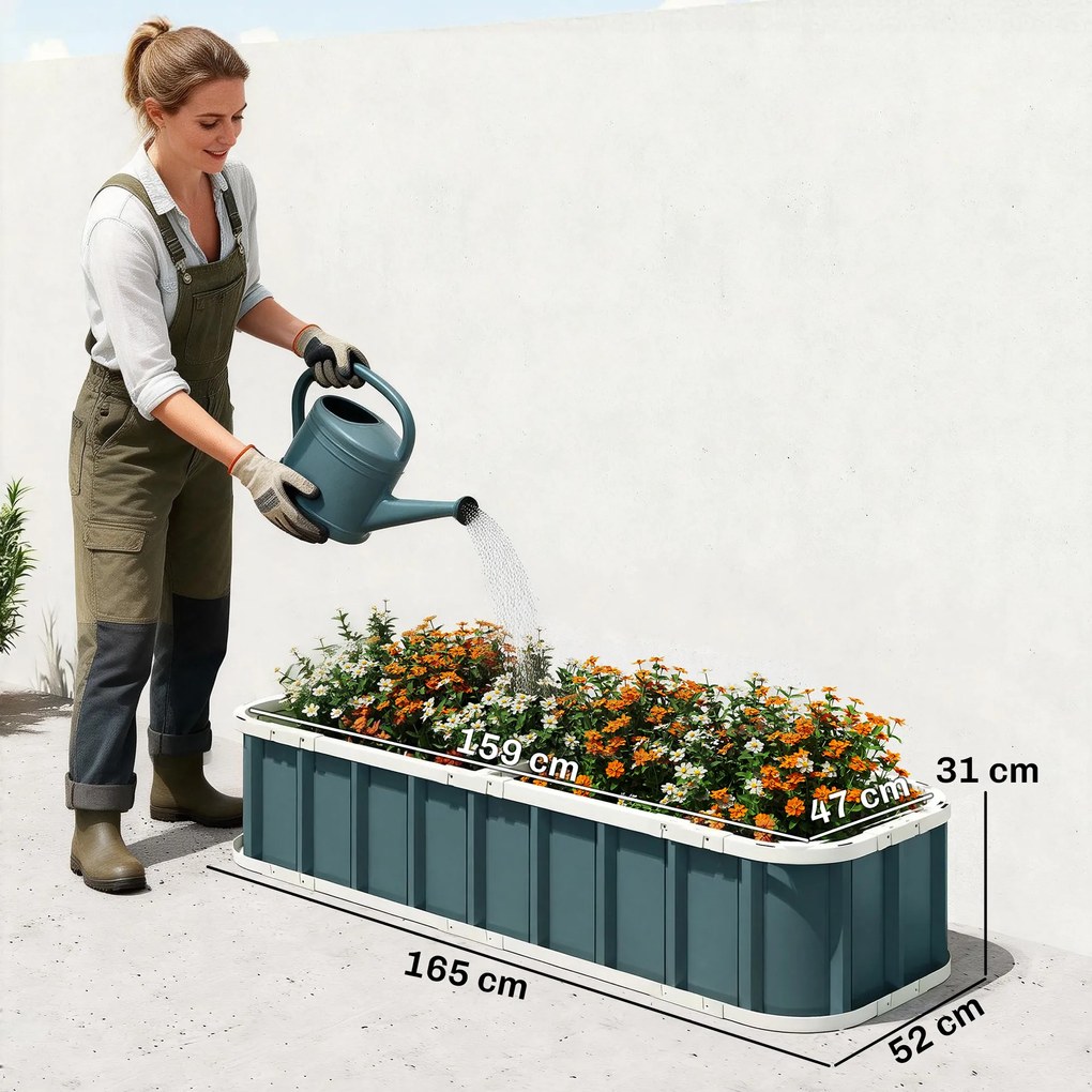 Outsunny Jardinieră ridicată din oțel galvanizat, pat de grădină cu mănuși și margini pliate, 165 x 52 x 31 cm, gri închis | Aosom Romania