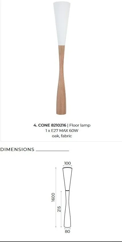 Lampadar, lampa de podea din lemn design modern Cone maro