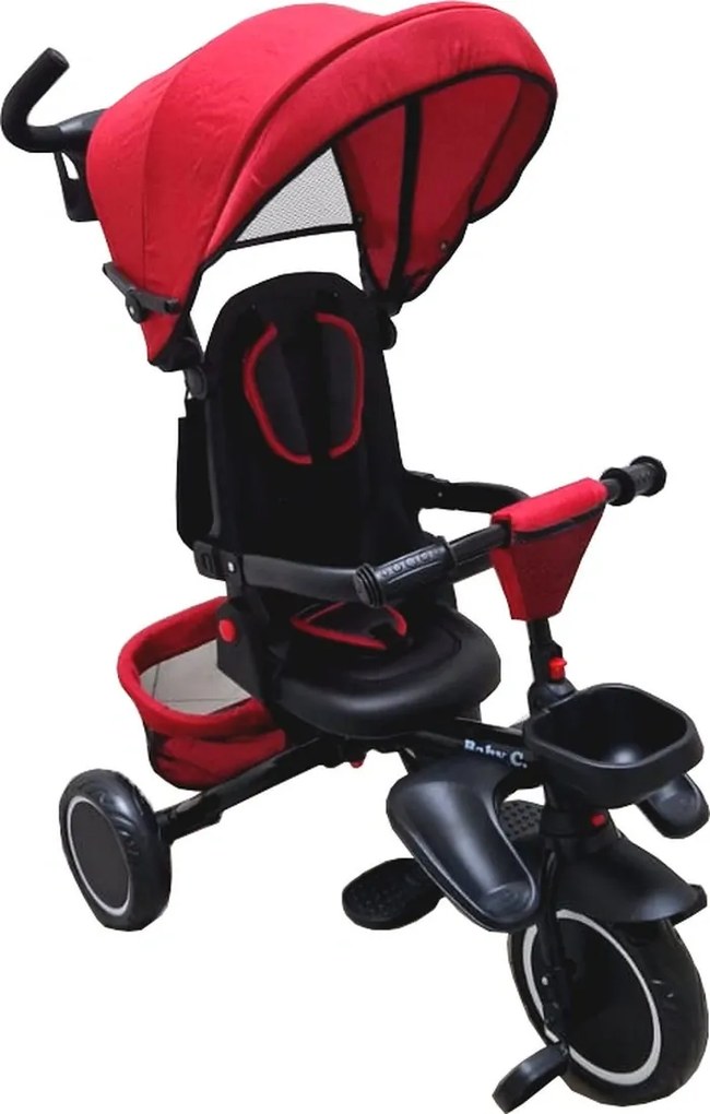 Tricicleta pliabila cu copertina Baby Care™ Folding Trike, Roti din spuma cauciucata EVA, Pedale si maner pentru parinti, Scaun reversibil cu rotire