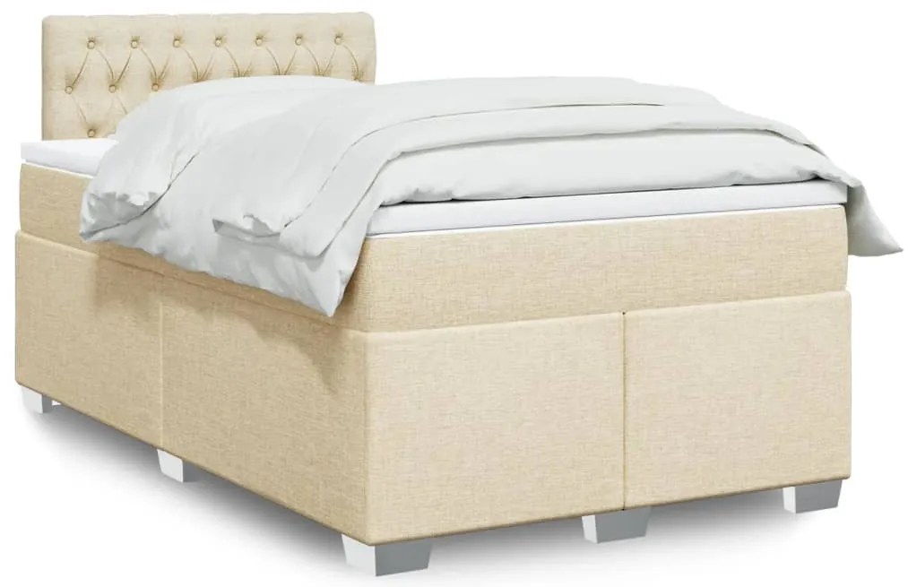 vidaXL Pat box spring cu saltea, crem, 120x200 cm, textil