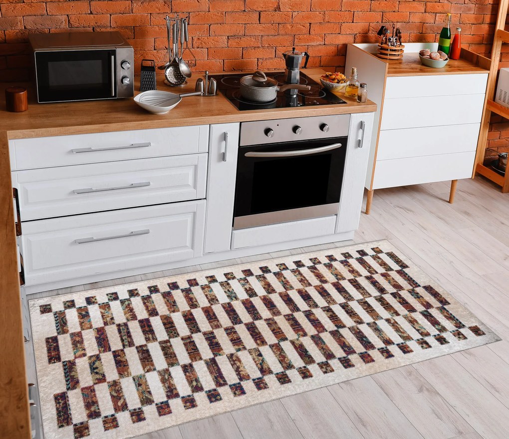 ANDRE 43780 covor lavabil Geometric anti-alunecare - bej / teracotă