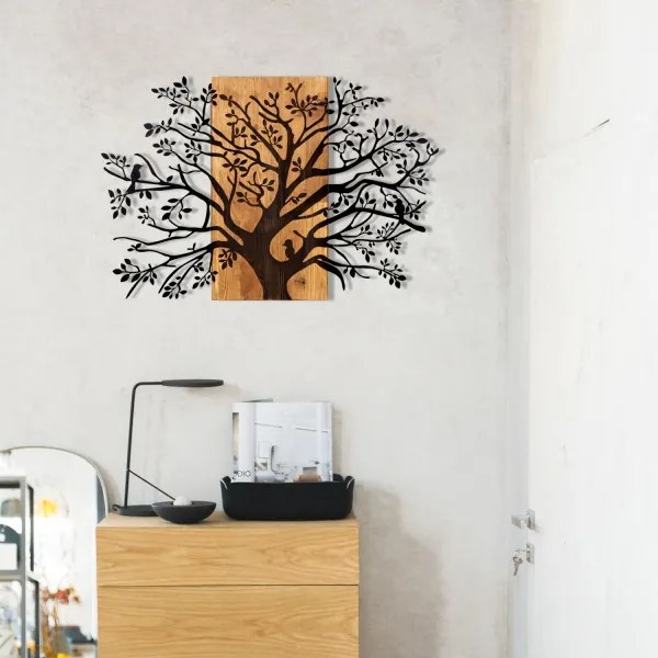 Decorațiune de perete 85x58 cm lemn/metal copac