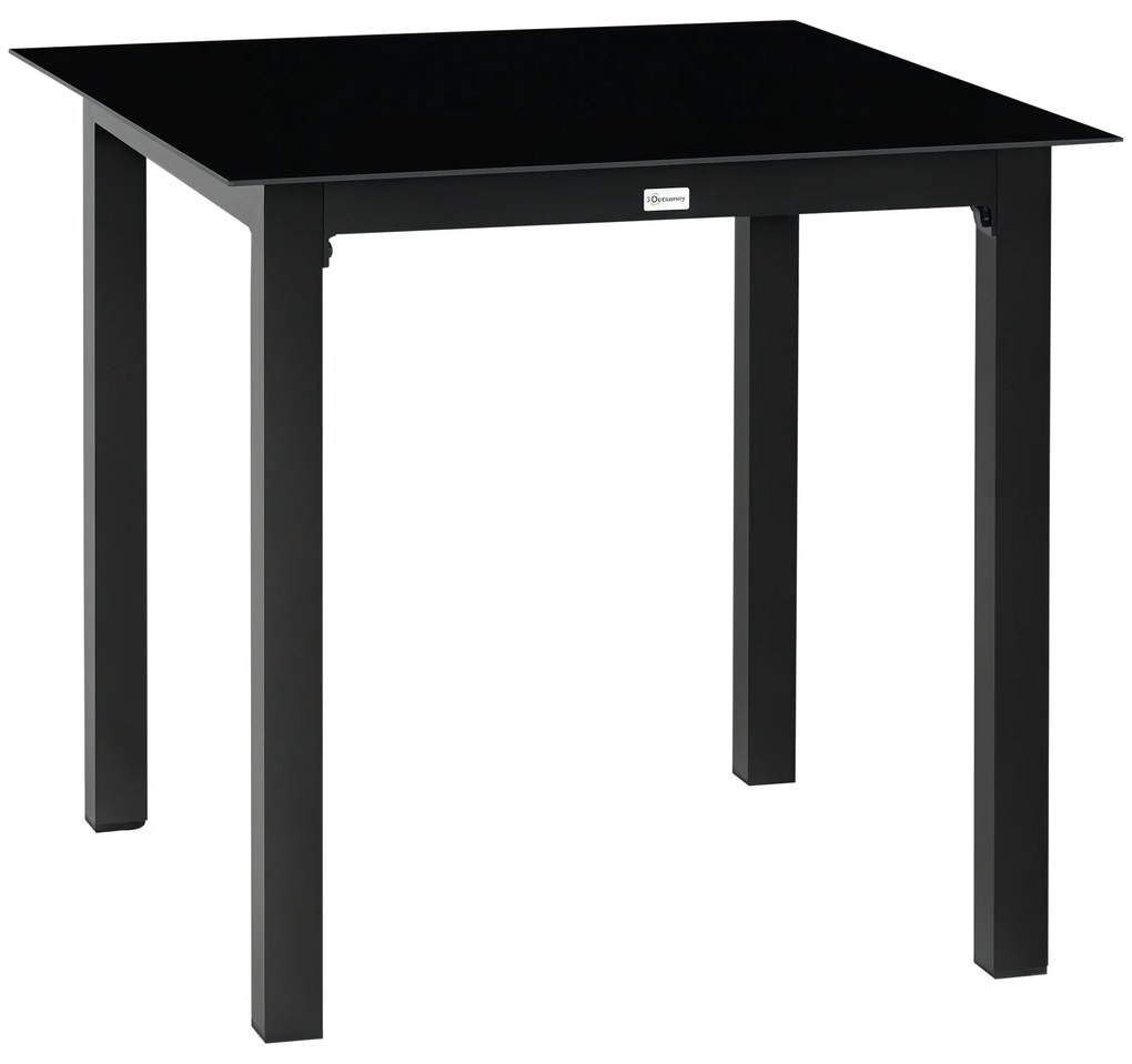 Outsunny Masă de grădină pătrată pentru 4 persoane cu blat din sticlă securizată și cadru din aluminiu 80 x 80 x 74 cm negru | Aosom Romania