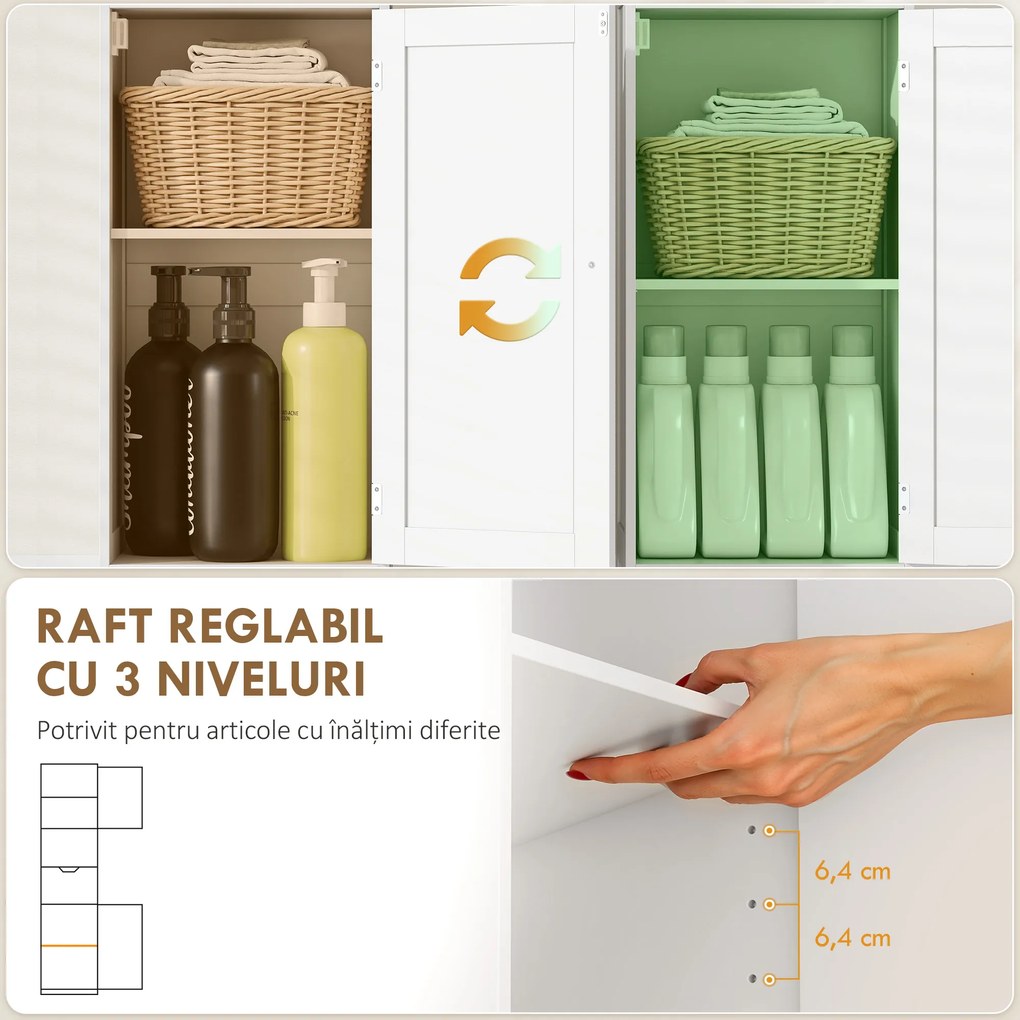 HOMCOM Dulap Vertical pentru Baie Slim cu 2 Dulapuri cu Uși, LED cu Senzor, Economisitor de Spațiu, Raft Deschis, Sertar, Picioare Reglabile, Modern, 40x30x170 cm, Alb | Aosom Romania